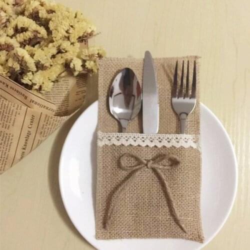 Free shipping 50 pieces of linen tableware bag holiday wedding knife fork bag red wine bag