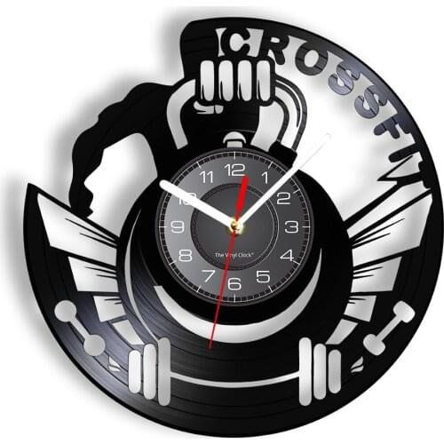 Crossfit Fitness Exercises Vinyl Record Wall Clock Body-Building Motivation Artwork Home GYM Sign Workout Hanging Wall Watch