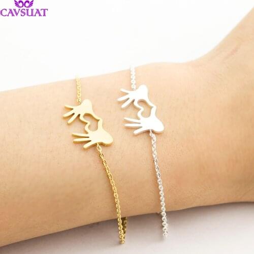 Romantic Double Hand Heart Charm Bracelet Stainless Steel Turkey Fatima Hands Bracelets For Women Men Jewelry Bridesmaid Gifts