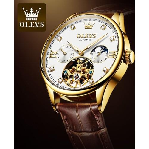 Watch Men Skeleton Automatic Mechanical Watch Black Gold Skeleton Vintage Man Watch Mens Watches OLEVS Top Brand Luxury Clock