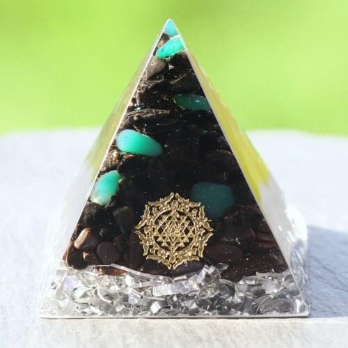 Black Tourmaline Orgonite Pyramid Hematite Crystal Chakra Meditation Reiki Healing Metaphysical Energy Generator