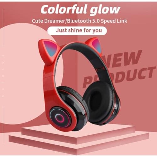 Kids Bluetooth Headphones LED Light Cat Ears Wireless Children Headset With Mic HIFI Stereo Bass Gamer Earphones for Smartphone