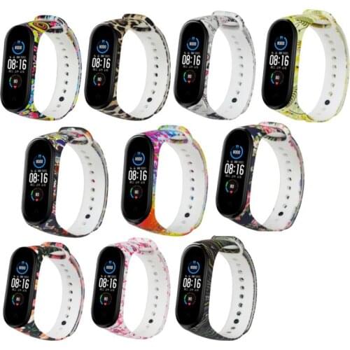 For Miband 5 Replaceable Silicone Bracelet For Mi Band 3 4 Silicone Varied Flowers Printing Bracelet Fashion Sport Wrist Strap