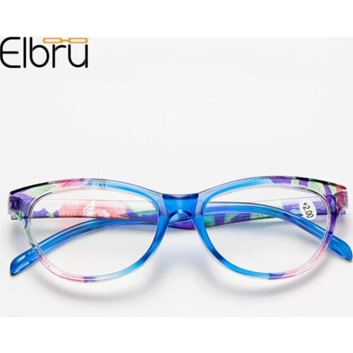 Elbru Lady Cat Eye Reading Glasses Floral Prebyopia Spectacles For Women Hyperopia Eyeglasses Soft Eyewear With Degree+1.0to+4.0