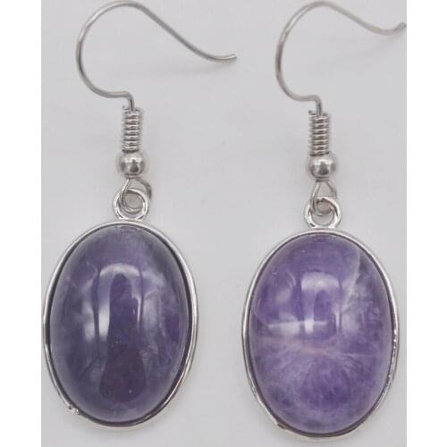 Purple Crystal Stone Oval beads Dangle Earrings Jewelry For Woman Gift T249