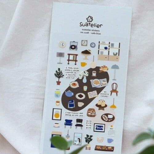 Cafe blue cutting dies stickers scrapbooking INS decorative Korea Suatelier sticker pack paper material DIY hobby stationery