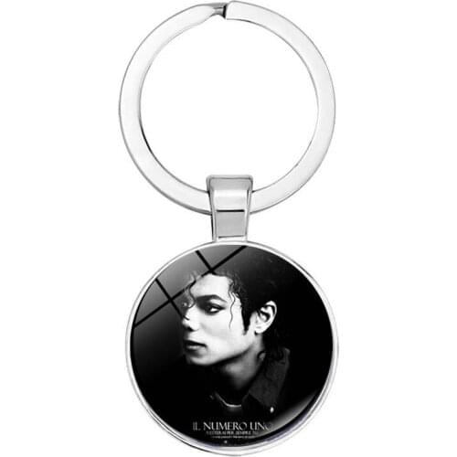 Classic Black Music Idol Michael Jackson Portrait Round Glass MJ Key Chains for Women Men Girl Kid Jewelry Gift 2021 Trend