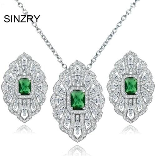 SINZRY CZ jewelry AAA Cubic Zirconia vintage pendant necklace earring set Hot elegant CZ jewelry set for women