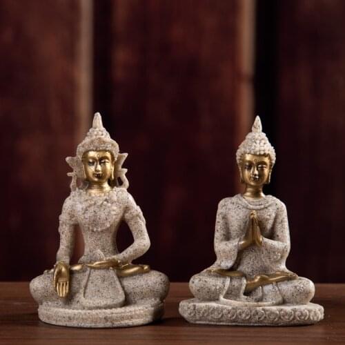 Creative Sandstone Resin Crafts Small Sitting Buddha Ornaments Sculpture Home Decoration Ornaments Gifts