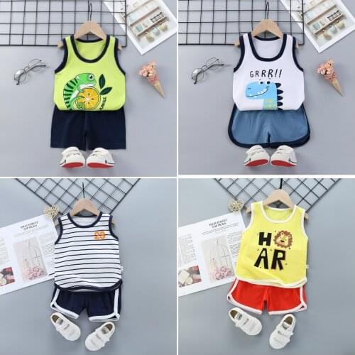 2021 Summer Boutique Kids Clothing Baby Boy Casual Vest Suits Cartoon Sleeveless T-Shirt+Shorts Sets Toddler Girls Outfits