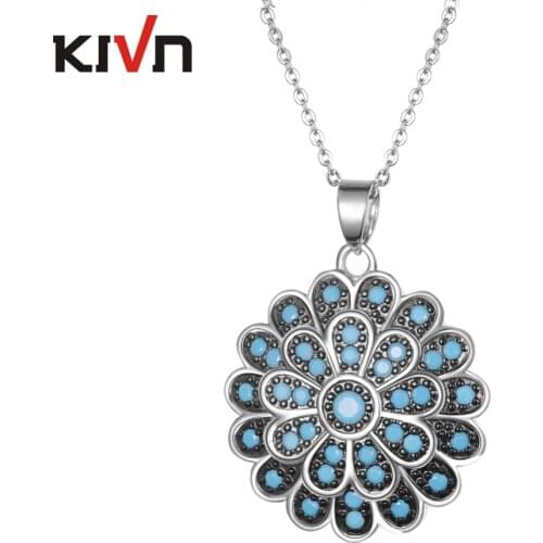 KIVN Fashion Jewelry Indian Antique Vintage Flower Pave CZ Cubic Zirconia Bridal Wedding Pendant Necklaces for Women Girls Gifts