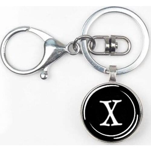 Fashion personalize 26 letter ID special charm keychain glass cabochon text keyring punk jewelry key chain friends gift souvenir
