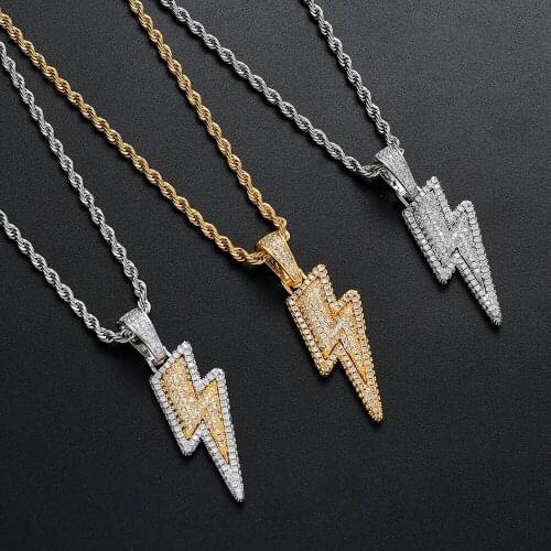 Iced Out Bling Lightning Pendant Necklaces With Gold Tennis Chain AAA Cubic Zircon Men Hip Hop Necklace Jewelry Bijoux