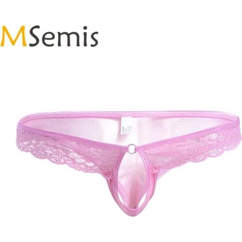 Men Sissy Lingerie Sissy Panties Lace Mesh Briefs Bikini Gay Underwear with Penis Hole Calzoncillos Thong Men Panties Cuecas Gay