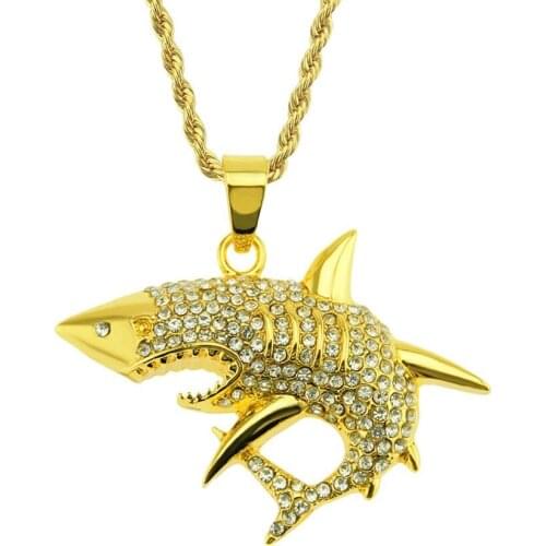 Men Hip Hop Jewelry Men HipHop Iced Out Shark Pendant Necklaces CZ AAA Crystal 100% Fashion Animal Shape Necklace