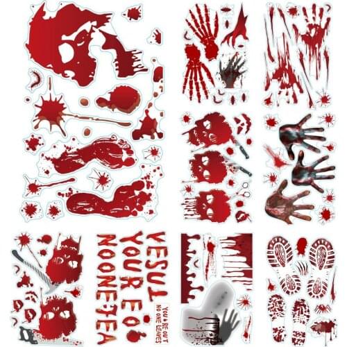 Window Decals Halloween Horror Theme Decorative PVC Bloody Handprints Footprints Floor Stickers Home Decor декор для дома