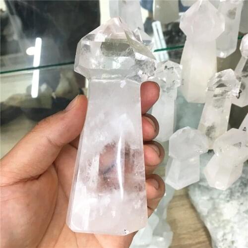 70-130mm Wholesale News Natural White Clear Crystal Tower Healing Crystal Point Right Pestle Healing Lucy Gifts For Company 1pcs