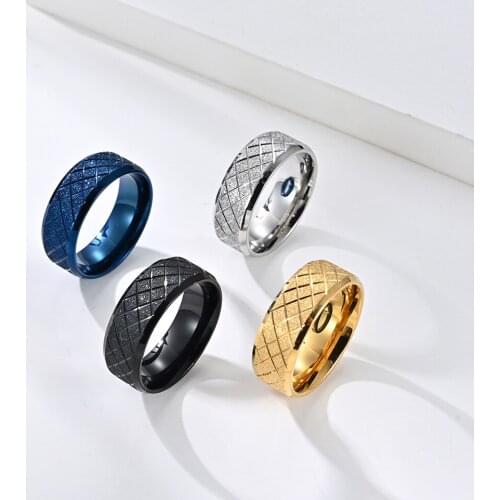 New Rhombus Frosted Bang Rings Stainless Steel Matte Ring for Men Wedding Engagement Anniversary Party Gift