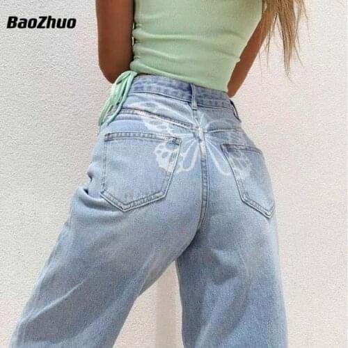 BaoZhuo Womens Jeans Four Seasons Black Vintage Pants 2021 Fashion Casual High Waist Loose Straight Mom Jeans Woman Clothing