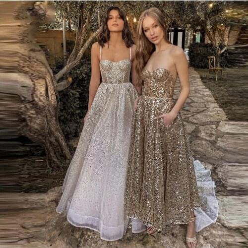 Sexy Evening Dresses Pleat Sweetheart Spaghetti Straps Zipper A-Line Gowns Novia Do 2021 New Party New Luxury