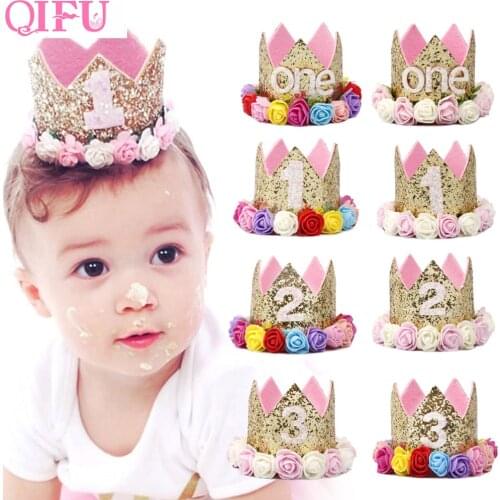 QIFU 1st Birthday Party Decor Kids Princess Crown Happy Birthday Banner First Birthday Boy Party Baby Shower Decor 1 Birthday