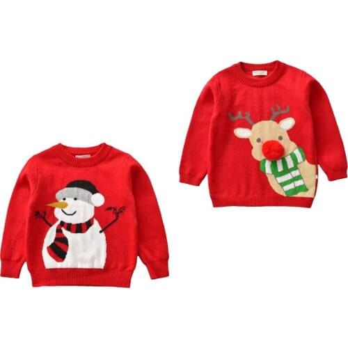 1-6Years Christmas Baby Girls Boys Sweaters Snowman Print Long Sleeve Pullover Knit Warm Tops