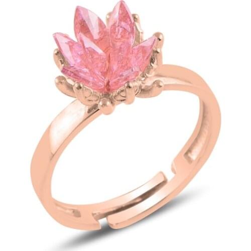 Silver 925 Sterling Lotus Blossom Pink Zircon Stone Ring