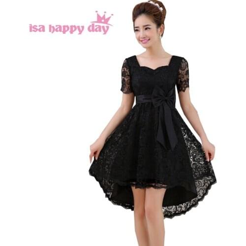 Occasional a short black lace cap sleeve ball dresses classy prom party dress for woman in front and long in back W1818
