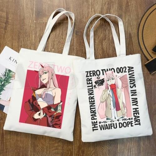 Zero TWO Darling In The Franxx Anime 02 Harajuku Handbags Shoulder Bags Casual Shopping Girls Handbag Women Elegant Canvas Bag