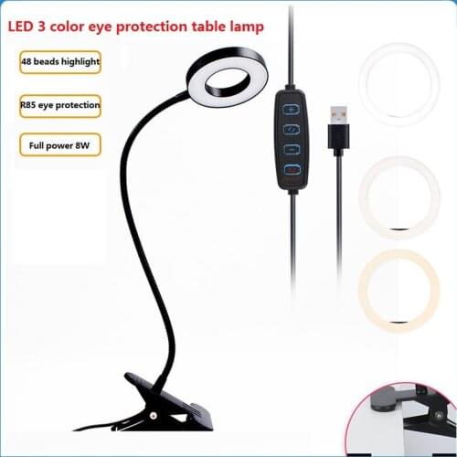 LED 3 Color Eye Protection Table Lamp USB Clip-on Desk Lamp 8W Light Bendable Flexible Reading Work Repair 48 Beads Highlight