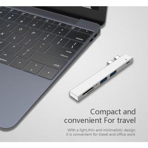 USB Hub With SD/TF Card Reader Aluminum Alloy Multi Type C Cable Adapter Compatible For Apple MacBook Pro Laptop PC Extender