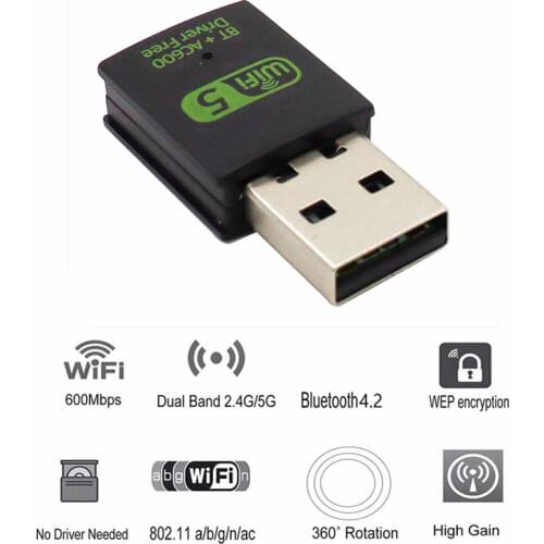 600Mbps USB WiFi Bluetooth Adapter Dual Band 2.4/5.8Ghz Wireless External Receiver Mini WiFi Dongle RTL8821CU for PC/Laptop
