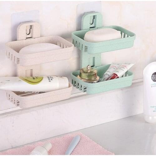 Bathroom Soap Dishes Plastic Holders Wall-mounted Double-deck Creative Drainage Rack Double Layer Soap Sponge Container Kitchen