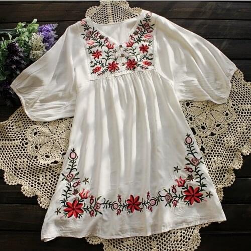 Orgypsy Summer Women blouses shirt white Floral Embroidered Peasant Blouse Vintage Ethnic Tunic Boho Hippie femme Tops Blusa New