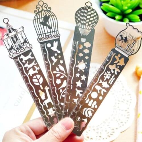 1pcs/lot NEW Retro Style Hollow Stainless Steel Metal bookmark Rulers Children School Regla Escolar
