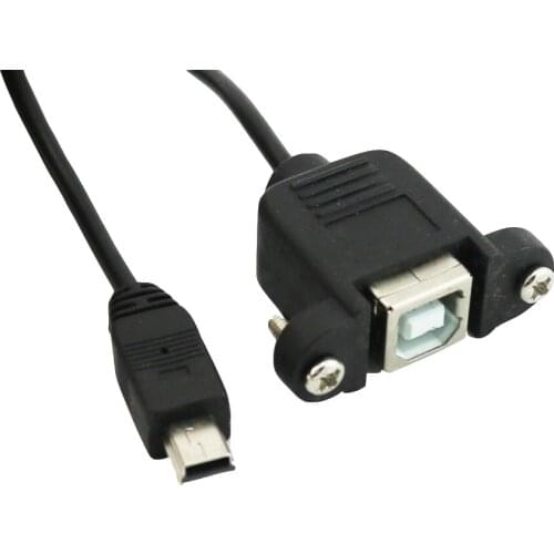 10x USB 2.0 B Female Panel Mount To Mini USB 5 Pin Male Plug Coiled Spiral Adapter Connector Cable 1.5m/5ft Black
