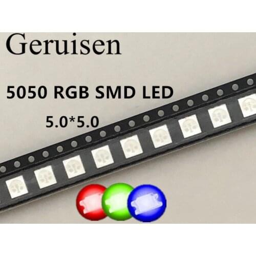 200PCS Ultra Bright SMD LED 5050,RGB led 5050 RED BLUE GREEN SMT SMD PLCC-6 LEDS