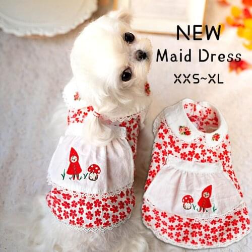 XXS Pet Dog Clothe Dress Summer Small Dog Skirt Red Maid Dresses Princess Pomeranian Teddy Yorkie Corgi Bichon Shih Tzus Costume