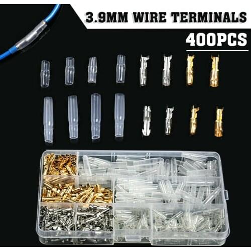 400 Pcs 100 Set Male Female Motorcycle Wiring Bullet Connectors 3.9 mm Brass Metal Connectors Terminals For Car Electrical Wires