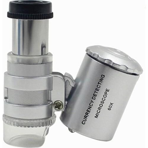 60X Jewelry LED Light UV Fake Currency Detection Portable Pocket Microscope Identification Antique Jade Tea Magnifying Glass