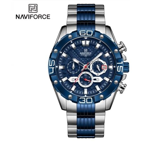 Chronograph Men Watch Military Sport Wrist Watch Silver Blue Quartz Steel Waterproof Watches Multifunction Male Clock Naviforce