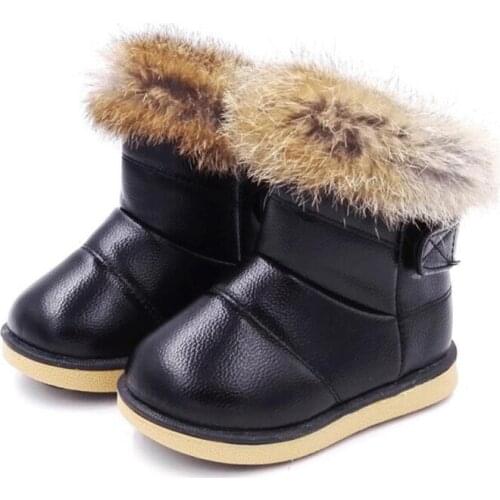 Kids Boots Childrens Rubber Boots Winter Children Thicken Plush Snow Boots Child Warm Leather Short Baby Infant white shoe