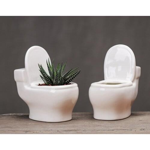 1pcs CeramicToilet Shape Flowerpot Creative Micro Landscape Garden Succulent Potted Hydroponics Office Desktop Bonsai Home Decor