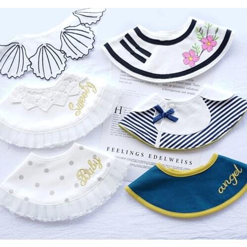 INS Korean Newborn Baby Cute Bibs Decoration On Party Fake Collar Infant Baby Cotton Burp Cloths Feeding Bib Embriodery Lace