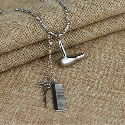 Creative Jewelry Necklace Tools Hair Dryer/scissor/comb Pendants Necklace Barber Shop Hair Dresser Present Necklace Collier