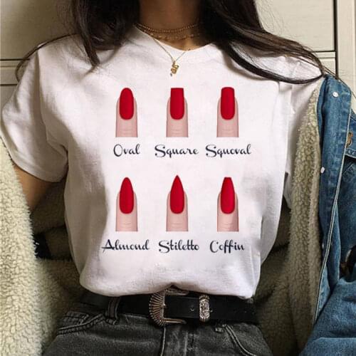 Summer Tshirt Personality Nail Art Print Women T Shirt Fun Short-sleeve Womens T-shirt Harajuku 90s Girls Tee Female Tops Tee
