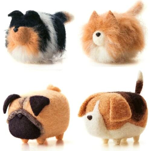 4 Type Mini Dog Needle Felting Kits 4x8cm (1.6"x3.2"), Needles, Finger Guards, Foam Mat, DIY Felting Craft Gift for Beginner