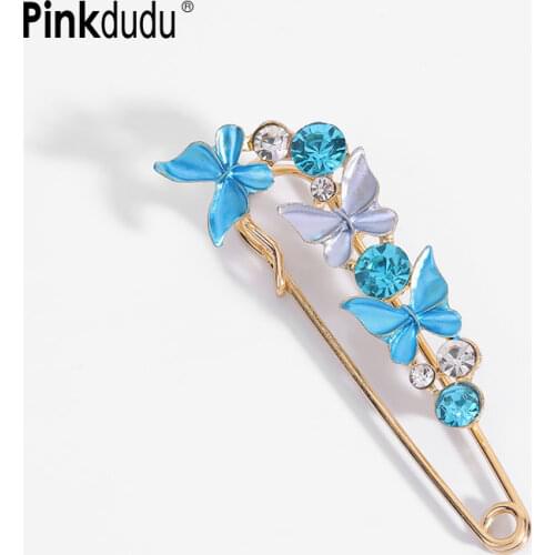 Pinkdudu Fashion Vintage Flower Brooches Collar Lapel Pins Badge Rhinestone Blue Purple Butterfly Brooch Jewelry For Women OG179
