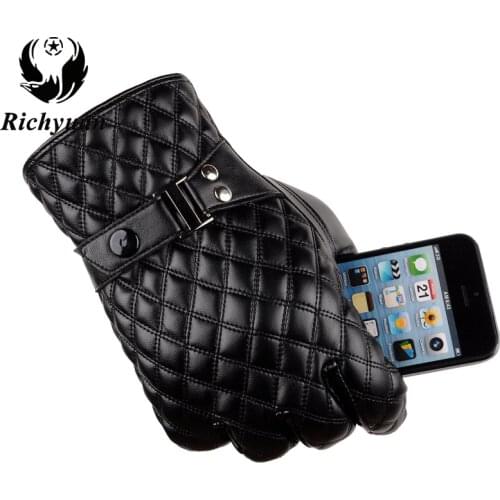 Winter Mens Genuine Leather Gloves 2017 New Brand Touch Screen Gloves Fashion Warm Black Gloves Goatskin Mittens