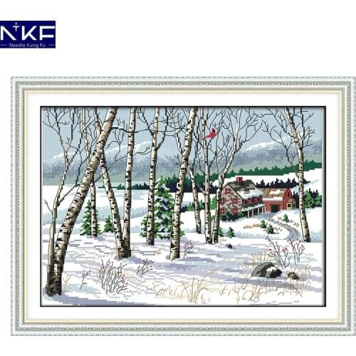 NKF Winter Villages Painting Counted or Stamped 11CT 14CT DIY Kits Cross Stitch Embroidery Needlework Sets for Home Decoration